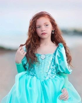 6 Sluoksnių Žalia Merginos Sluoksniuotos Rankovėmis Princesė Arielis Suknelė Mažai Mermaid Dress Up Vaikams Kalėdų Helovinas Kostiumas Purus Kamuolys Chalatai