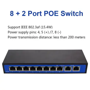 8+2 Port POE Gigabit Switch 10/100/1000 Mbps Poe Injector Ieee802.3af/į Aktyvius Greitai Perjungti 48V Už POE Kameros, Apsaugos Monitorius