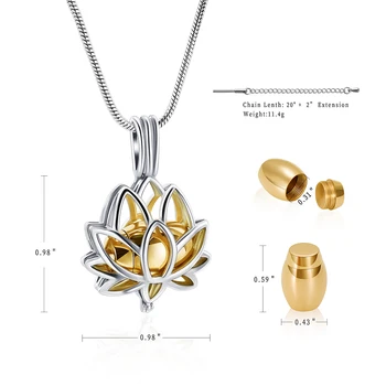 Kremavimo Papuošalai Pelenų Lotus Flower Pendant Apranga Nerūdijančio Plieno Atmintį Atminimo Balsuokite Karoliai už Pelenų