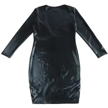 Juodos spalvos Moteriški Giliai V-kaklo Latekso Tvarstis Bodycon Suknelė ilgomis Rankovėmis Wetlook Odos Karšto Mini Suknelės Moterų Kokteilis Kostiumas
