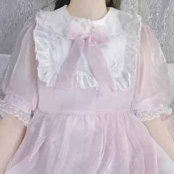 Lolita Japonijos minkštas mergina saldus lėlės apykaklės bowknot trumpomis rankovėmis suknelė Kawaii girl 2020 naujas vasaros saldus suknelė