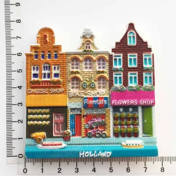 Nyderlandai šaldytuvas magnetas Amsterdamo Suvenyrai Animacinių filmų miestas, magnetiniai lipdukai, olandijos vėjo malūnas gėlės dviračių namų puošybai