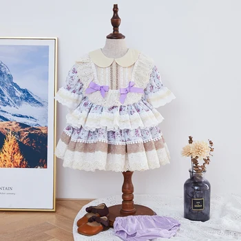 Ispanijos Gėlių Suknelės Baby Girl Vasarą Ispanijos Karaliaus Drabužius Rinkinys 2vnt Vaikų Lolita Frocks Bamblys Gimtadienio Boutique Suknelė