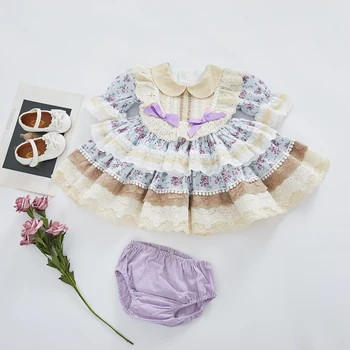 Ispanijos Gėlių Suknelės Baby Girl Vasarą Ispanijos Karaliaus Drabužius Rinkinys 2vnt Vaikų Lolita Frocks Bamblys Gimtadienio Boutique Suknelė