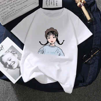 2020 Atsitiktinis Gražių Rožių T-shirt Moterims Tumblr Kawaii Harajuku Derliaus Medvilnės trumpomis Rankovėmis Plius Dydis Skipoem Viršuje Tees Streetwear