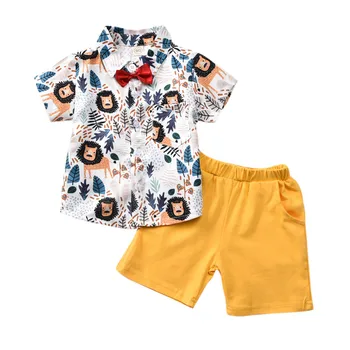 LONSANT Vaikų kostiumas animacinių filmų liūtas miške modelis berniukų marškiniai, šortai rinkiniai Bamblys džentelmenas vasaros vaikų drabužiai Šortai Komplektai