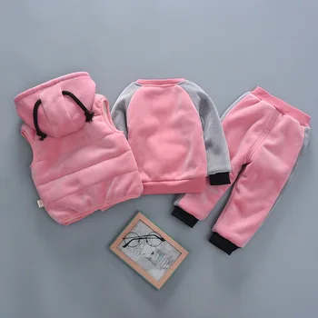 Kūdikių mergaičių drabužių rinkiniai žiemos kūdikių mergaičių medvilnės storo aksomo šiltas gobtuvu liemenė+viršūnes+kelnės 3pcs bamblys kūdikių sportiniai kostiumai rinkiniai