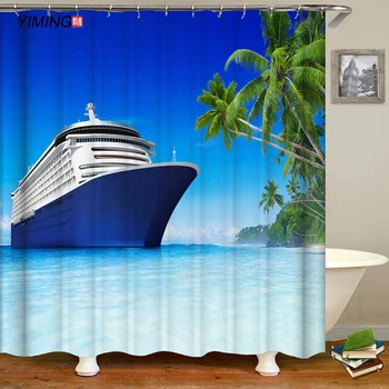 Vonios kambario užuolaidų 3D pajūrio peizažai mėlyna jūra spausdinimo poliesteris atsparus vandeniui dušo užuolaidų, namų apdailos, užuolaidų su kabliu