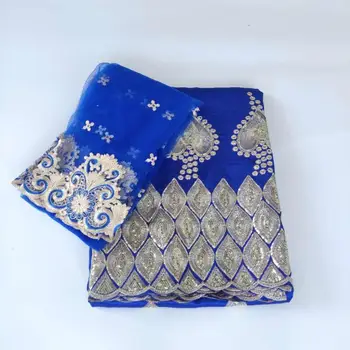 5+2 Metrų Royal Blue Blizgučiais George Audinio Su Siuvinėjimo Net Tinklelio Nėriniai Indijos, Nigerijos Vestuvių Suknelė Aukščiausios Kokybės George Nėriniai