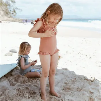 2020 metų Vasaros Atostogų Bamblys Vaikams Baby Girl maudymosi Kostiumėliai, Raukiniai vientisi maudymosi kostiumėlį Paplūdimio Maudymosi Kostiumą Plaukimo Drabužiai Kostiumas 1-6T