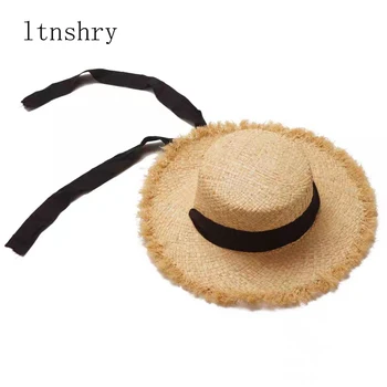 Naujas Mados moterų saulės skrybėlę Nauja Moterų Vasaros Juostelės Lafite šiaudų skrybėlę Paplūdimio Skrybėlę Platus Kraštų Sombreros Hombre Kelionės atostogų