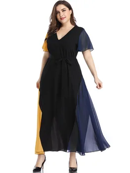 Nauja vasaros plius dydis ilgos suknelės moterims, elegantiškas prarasti atsitiktinis trumpas rankovės didelės V kaklo diržas šalis suknelė 3XL 4XL 5XL 6XL 7XL