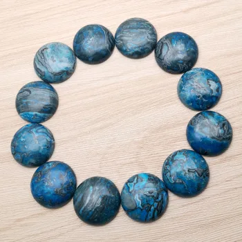 Mados Natūralaus akmens 12pcs 25 mm apvalus mėlynas agates Kabina Cabochon karoliukai Papuošalai priėmimo žavesio žiedas priedai, didmeninė
