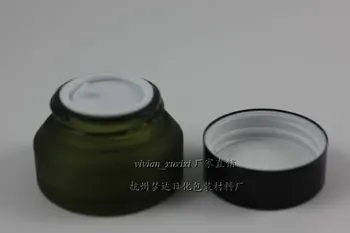 15g alyvuogių žalia matinio stiklo grietinėlės indelį su juoda/sidabrinė aliuminio dangteliu, 15g kosmetikos indelį,pakavimo mėginio/akių kremas,mini jar