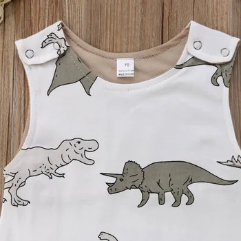 Pudcoco Naujagimį Berniuką Mergaitė Vaikai Rankovių Dinozaurų Spausdinti Romper Kūdikių Jumpsuit Sunsuit + Hat 2vnt Vaikų Komplektai