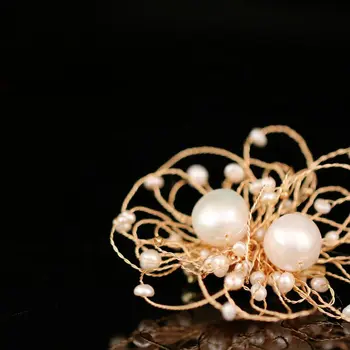 SINZRY originalus rankų darbo, austas natūralių gėlavandenių perlų tuščiaviduriai gėlių sages bižuterijos priedų