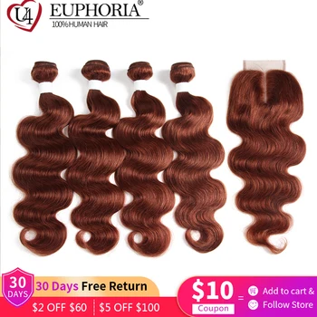 Ruda Kūno Bangos Plaukai 4 Ryšulius Su Uždarymo Brazilijos Remy Human Hair 33 30 Raudonos Spalvos Susiejamos Su 4x4 Nėrinių Uždarymo Euforija