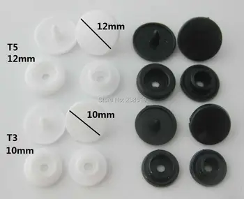 NBNLWA 100sets plastmasės snap mygtukų 10mm/12mm T3/T5 balta/juoda maišą mygtukai