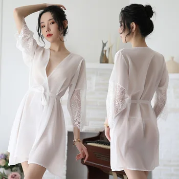 Japonų stiliaus Seksualus Egzotiškų Kostiumai Matyti Per Nightdress Moterų chalatas Kimono Nightgowns Namų Pagundai, naktiniai drabužiai Apatiniai