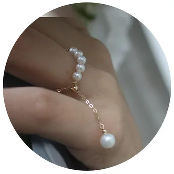 14k Aukso Natūralių Perlų Žiedas Moterims Kutas Reguliuojamas Moterų Bendras Mažų Piršto Žiedą Romantiška Papuošalai Metis Dovanos