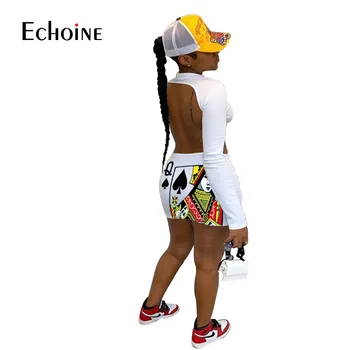 Echoine Moterų Sexy Black Queen Pokerio Kortelės Atvira Nugara Ilgomis Rankovėmis Midi Suknelė Bodycon Šalies Naktinis Klubas Mini Pieštuku Suknelės Vestidos