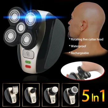 Kemei 5 1 Elektrinis Skustuvas Vyrams Nosies Plaukų Žoliapjovės Skalbti 4D Slankiojo Disko Galvos Skusti Barzda Žoliapjovės Skustuvas Nosies Plaukų Cutter