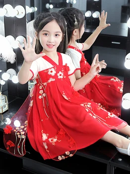 Hanfu Mergina vasaros kinijos hanfu suknelė Tango kostiumų ханьфу mergaitę vaikų cosplay apranga Kinijos sijonas, suknelė 한푸