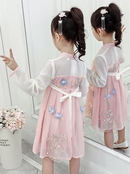 Hanfu Mergina vasaros kinijos hanfu suknelė Tango kostiumų ханьфу mergaitę vaikų cosplay apranga Kinijos sijonas, suknelė 한푸