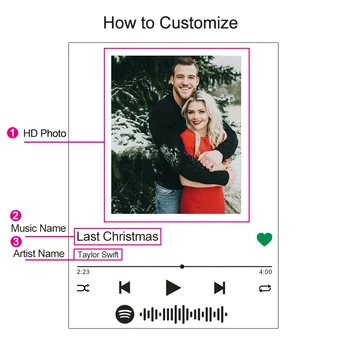 Pritaikoma asmeninį nuotraukos ir Mėgstamų dainų Albumo Viršelio Muzikos Spotify Nuskaitymo Žaisti Akrilo Naktį Šviesos Kalėdų dovana