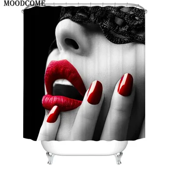Raudoni nagai lūpas moterys dušo užuolaida juoda cortina ducha dušo užuolaidos vonios užuolaidų naujas vonios uždanga