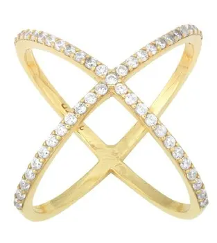 Viršų pardavimo aukso rodis rose aukso spalvos Nekilnojamojo 925 sterlingas sidabro mikro nutiesti cirkonis kryžiaus X žiedas juosta žiedas moterims