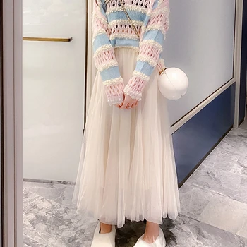 2 Dalių Rinkinys Moterims 2019 Naujas Korėja Dryžuotas Ažūrinės Figūrinių Megztinis + Akių Sijonas Kostiumas Moterims Dviejų Dalių Komplektas Viršų Ir Suknelė