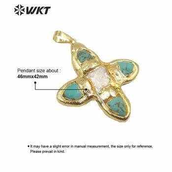 WT-JP216 Nuostabus dizainas tur quoise ir perlų kryžiumi pakabukas mados aukso electroplated pearl kryžiaus moterims, pakabukas už karoliai