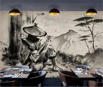 Custom sienų tapetai, 3D didelės freskos naujas Kinų stiliaus juodos ir baltos rankos-dažytos samurajus restoranas įrankiai fono sienos