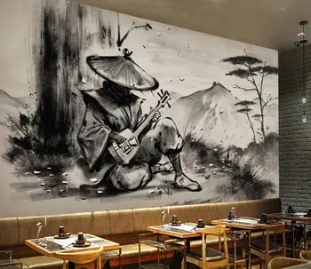 Custom sienų tapetai, 3D didelės freskos naujas Kinų stiliaus juodos ir baltos rankos-dažytos samurajus restoranas įrankiai fono sienos