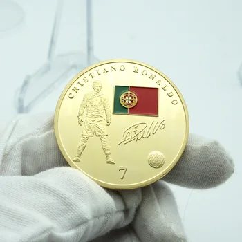 Aukso Futbolo Žvaigždė futbolo žaidėjas Ronaldo Meno Monetų Atminimo Medalis Auksu Spalvos mygtukai spausdinimo Amatų Monetas
