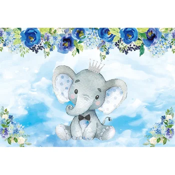 Allenjoy Dramblys Fone Baby Shower Gimtadienio Mėlynas Dangus, Gėlės Oro Balionas Fotografijos Fonas Naujagimių Šalis, Photocall Reklama