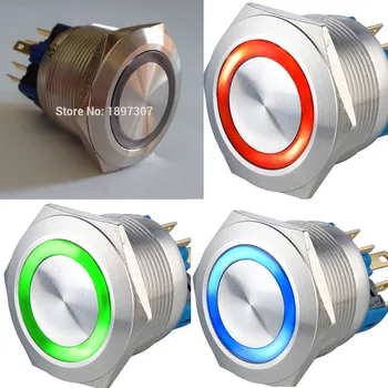 22mm Trumpalaikiais arba latching 6 V 12V 24V Trijų spalvų (RAUDONA/ ŽALIA/ MĖLYNA) LED žiedo LED Atstatyti Metalo Elektriniai toks mygtukas jungiklis CE, ROHS