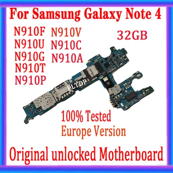 Original atrakinta Samsung Galaxy Note 4 N910F N910A N910U N910P N910V Plokštė Su Pilna Žetonų ES 32GB Versija