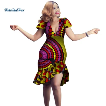 Afrikos Suknelės Moterims Spausdinti Puoštas Sukneles Vestidos heidi bazin Riche Afrikos Ankara Suknelės V-Kaklo Moterų Drabužių WY4149