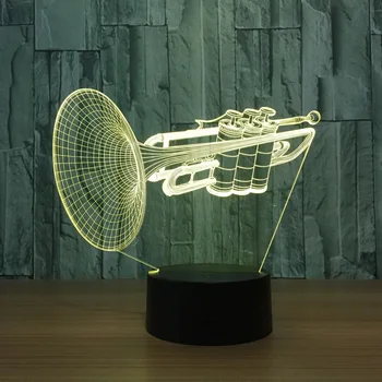 Priemonė Trimitas 3d LED Nakties Šviesa 7 Spalva Keičiasi Stalas Stalo Lempa Muzikos Instrumentai, patalpų įrengimui skirti Dirbiniai Namų Puošybai