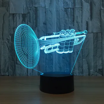 Priemonė Trimitas 3d LED Nakties Šviesa 7 Spalva Keičiasi Stalas Stalo Lempa Muzikos Instrumentai, patalpų įrengimui skirti Dirbiniai Namų Puošybai