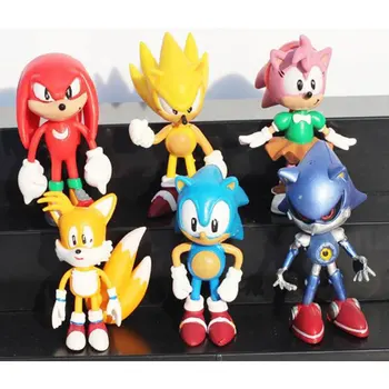 OHMETOY 6pcs Sonic The Hedgehog Veiklos, Žaislų, Paveikslas Uodegos Km Prower Amy Rose Knuckles, kad Echidna Kokybės Užtikrinimo