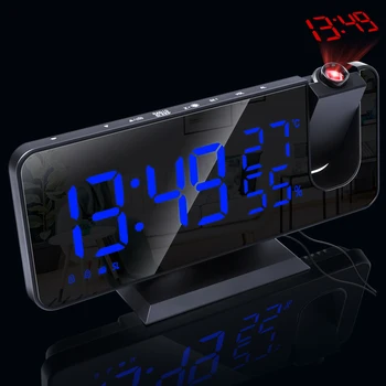 LED Skaitmeninis Laikrodis-Žadintuvas HD Raudonos Projekcija Laiko Rankinis Ryškumo Reguliavimas Temperatūros ir Drėgmės Ekranas, 180 Laipsnių Sukimosi