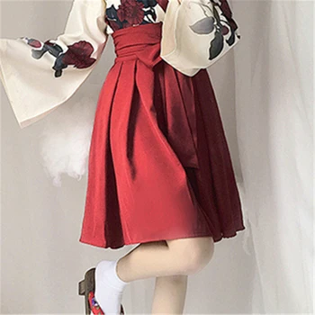 Merginos Japonijos Retro Stiliaus Kimono Yukata Ilgomis Rankovėmis Šalis Suknelė Moteriai Gėlių Samurajus Viršūnes Rūbeliai Lankas Diržo Sijonas Haori Apranga Rinkinys