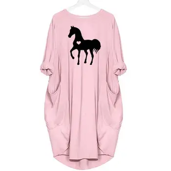 Mados T-Marškinėliai Moterims Arklių Meilės Laiškus Spausdinti Kišenėje T-Shirt Moterų Moterų Plius Dydis Juokingas Apkarpyti Viršūnes