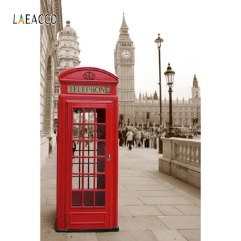Laeacco Londono Orientyrą Big Benas Telefono Būdelė Gatvės Kūdikių Portretinė Fotografija Backdrops Foto Tapetai Fotostudija
