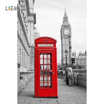 Laeacco Londono Orientyrą Big Benas Telefono Būdelė Gatvės Kūdikių Portretinė Fotografija Backdrops Foto Tapetai Fotostudija