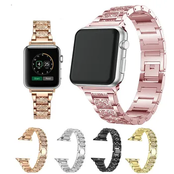 Prabangių Metalų, Deimantų Apyrankę, Apple Watch Band 44mm 42mm Iwatch 5 4 3 2 1 38mm 40mm, Nerūdijančio Plieno Dirželis Riešo Žiūrėti Kilpos