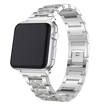 Prabangių Metalų, Deimantų Apyrankę, Apple Watch Band 44mm 42mm Iwatch 5 4 3 2 1 38mm 40mm, Nerūdijančio Plieno Dirželis Riešo Žiūrėti Kilpos